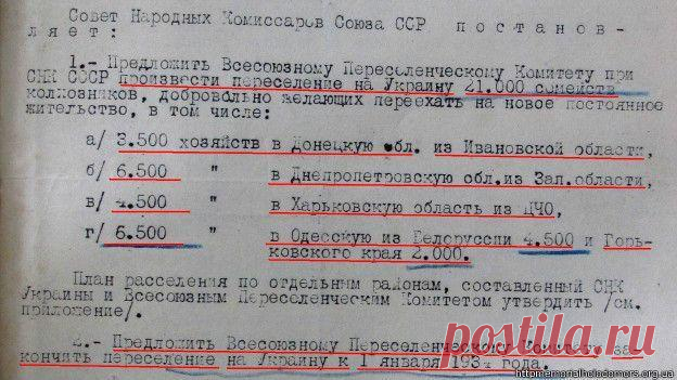 Архівні документи про те, як після Голодомору на Донбас переселяли росіян