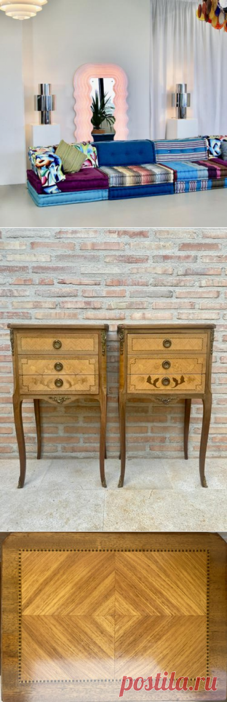Early 20th Century French Marquetry Bedside Tables and Bronze Hardware, Set of 2 for sale at Pamono