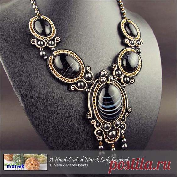 (196) Soutache - Necklace with Black Agate | Soutache
