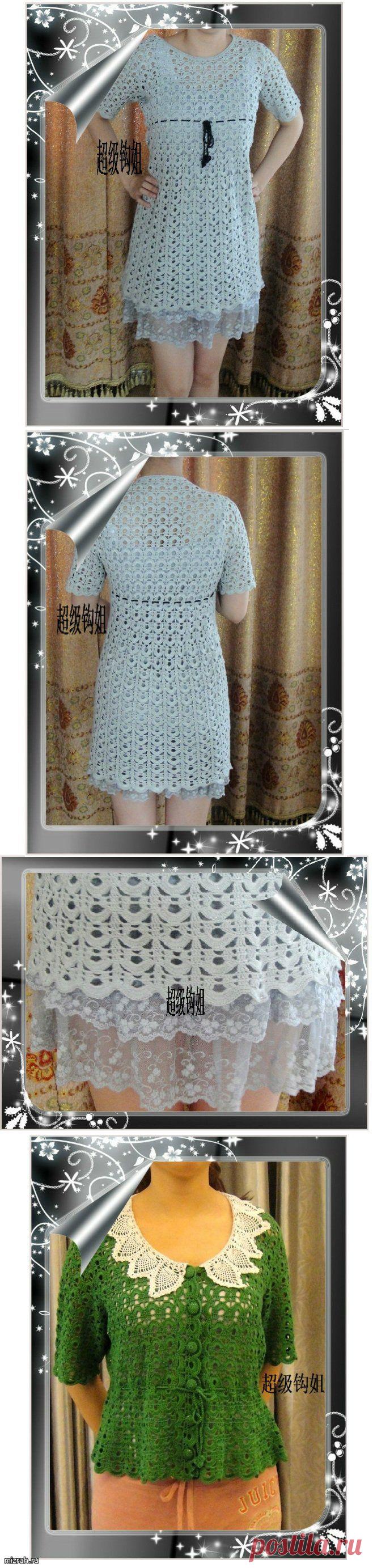 Платье и жакет необычным узором крючком.
