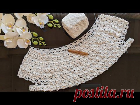 Белый ажурный топ крючком. Круглая кокетка. Часть 2. Росток. Подрезы.