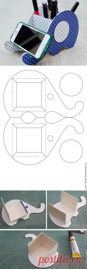Мастерим из бумаги и картона подставку-органайзер «Слон» для планшета - Ярмарка Мастеров - ручная работа, handmade