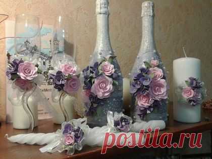 Купить Свадебный набор "Сиреневый" - сиреневый, decoclay, deco, свадебные аксессуары, свадебные бокалы