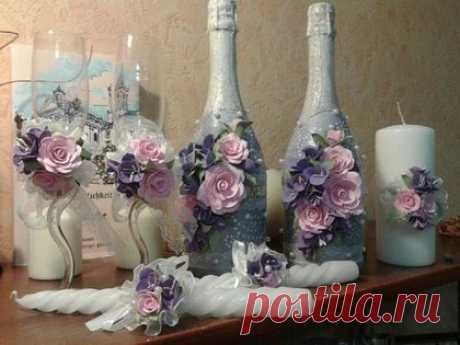 Купить Свадебный набор &quot;Сиреневый&quot; - сиреневый, decoclay, deco, свадебные аксессуары, свадебные бокалы