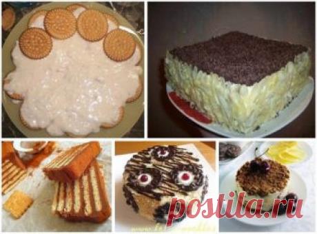 Торты из печенья - 5 лучших рецептов. 
Рецепт 1: Торт из печенья банановый ... 
Рецепт 2: Торт из печенья на заварном креме ... 
Рецепт 3: Торт без выпечки с фруктами ... 
Рецепт 4: Торт из печенья с творожным кремом ... 
Рецепт 5: Торт из печенья с кофейным ароматом ...