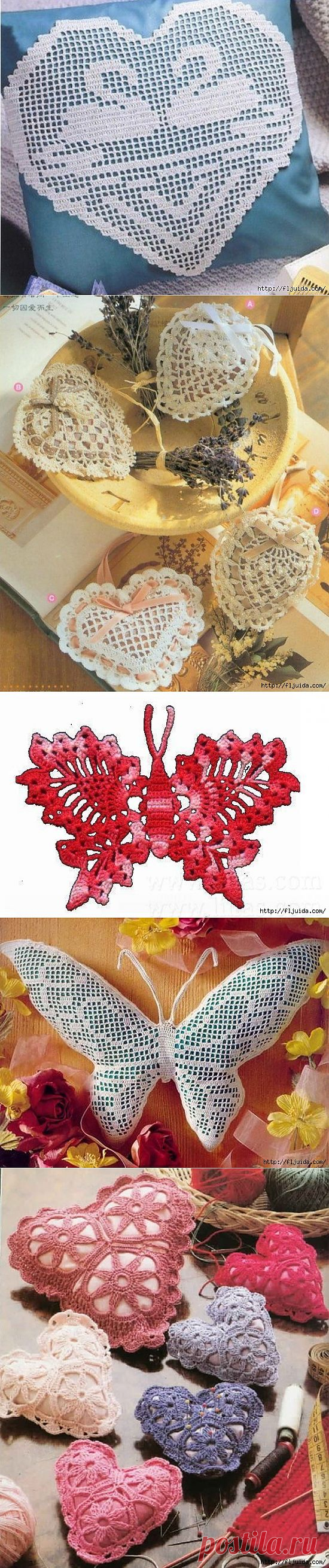 Вяжем крючком оригинальные сердечки и бабочки..