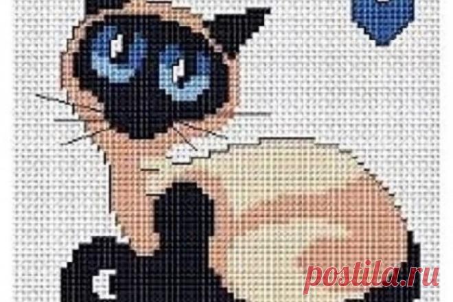 Вышивка: сиамская кошка крестом. Схема Любите котиков? Тогда вам обязательно понравится небольшая схема вышивки сиамской кошки.Этот замечательный сюжет придуман Alita Designs, он совсем бесхитростный и простой в исполнении.Небольшое количество оттенков пряжи и несложный дизайн позволяют рекомендовать его тем, кто только начал делать первые шаги в вышивке крестиком. Размер вышивки составляет 70х80 крестиков, а количество оттенков ниток мулине всего семь. Скачать схему вышив...