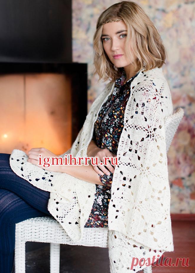 Палантин из ажурных квадратных мотивов. Крючком. / igmihrru.ru