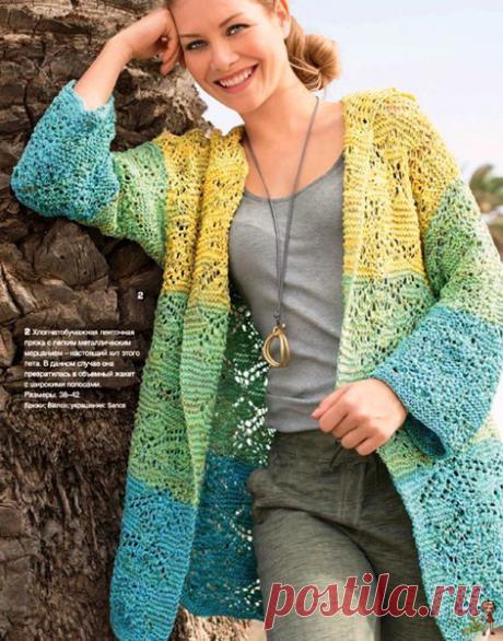 Ажурный летний кардиган Вязаный спицами летний ажурный кардиган. Описание, схемы Размер: 38-42