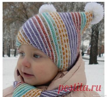 Детская шапочка спицами. Описание | Вязание спицами аксессуаров Размер: на возраст 2 года. *Обхват головы: 46 см.Для вязания потребуется:пряжа Opal Solids,100 г на 425 м, молочного цвета – 100 г;пряжа Opal Regenvald 6-Ply, 150 г на 420 м – 60 г;спицы №2,5.Плотность: на платочной глади сп. №2,5 26 п. на 15 р. равны 10 см на 10 см.Основной узорПлаточная...