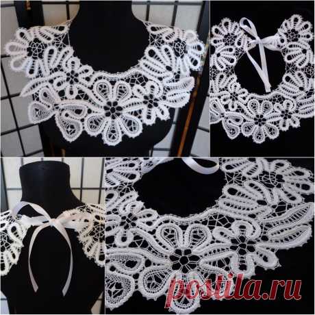 Воротник-жабо &quot;Лето&quot; кружевной сплетен  на коклюшках. Нитка хлопок белого цвета