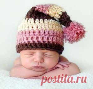 Шапочка-колпак для новорожденного малыша крючком - описание, схемы+фото