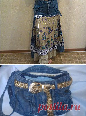 Сшить юбку «бохо» из старых джинсов и сарафана? Легко! За час! - Ярмарка Мастеров - ручная работа, handmade