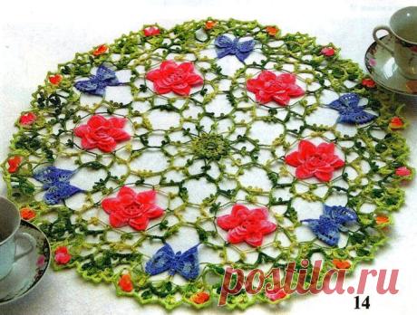 ЦВЕТНАЯ САЛФЕТКА С БАБОЧКАМИ И ЦВЕТАМИ