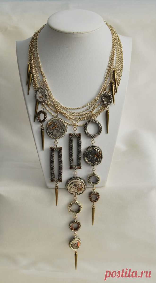 Река жизни. Колье в стиле стимпанк | biser.info - всё о бисере и бисерном творчестве