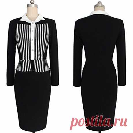 New Fashion Stripe Stitching Camouflage Two Pieces Women Pencil Dress Wear to Work at Amazon Women’s Clothing store: