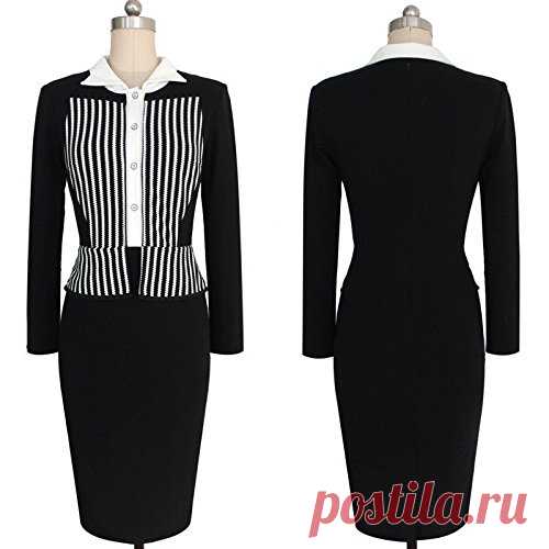 New Fashion Stripe Stitching Camouflage Two Pieces Women Pencil Dress Wear to Work at Amazon Women’s Clothing store: