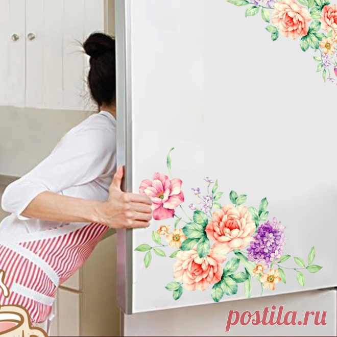 * Пион Цветы Стены Стикеры Искусство Home Decor ПВХ съемный стикер стены наклейки для детей, живущих комната Туалет холодильник украшения купить на AliExpress