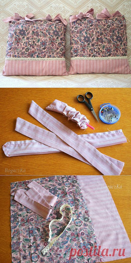 Поделки своими руками - Шьем декоративную подушку с бантами