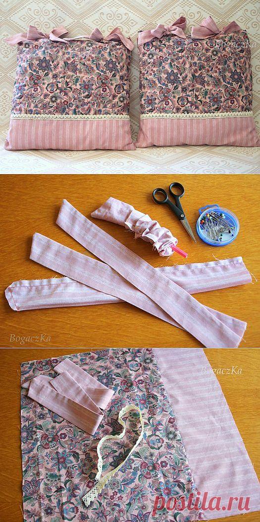 Поделки своими руками - Шьем декоративную подушку с бантами