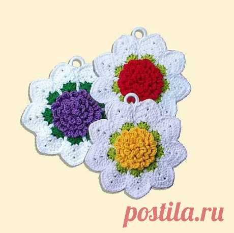 Прихватки крючком - цветы: махровые "розы". Мастер-класс
