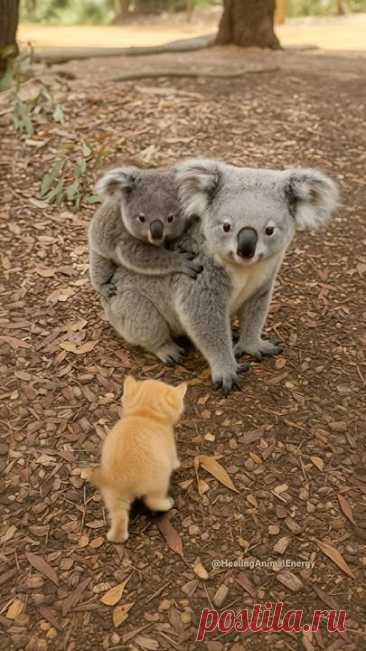 A tiny kitten lost its mother deep in the forest…  Just when everything seemed hopeless, a gentle koala stepped in and gave the little one a warm, loving hug...