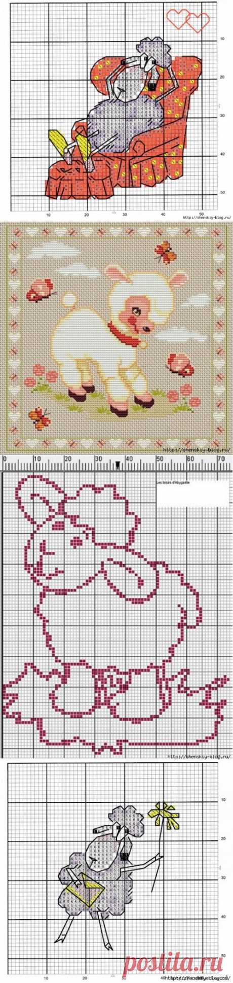 Схемы и идеи новогодней вышивки крестом 2015 - барашки и козы