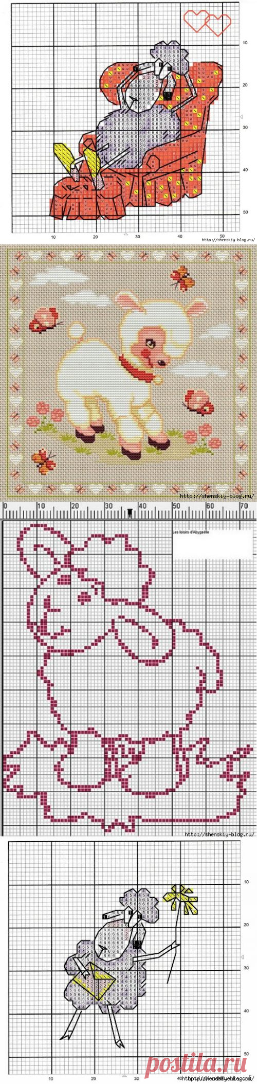 Схемы и идеи новогодней вышивки крестом 2015 - барашки и козы