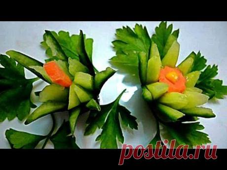 Цветы из огурца. Украшения из овощей. Decoration Of Vegetables - YouTube