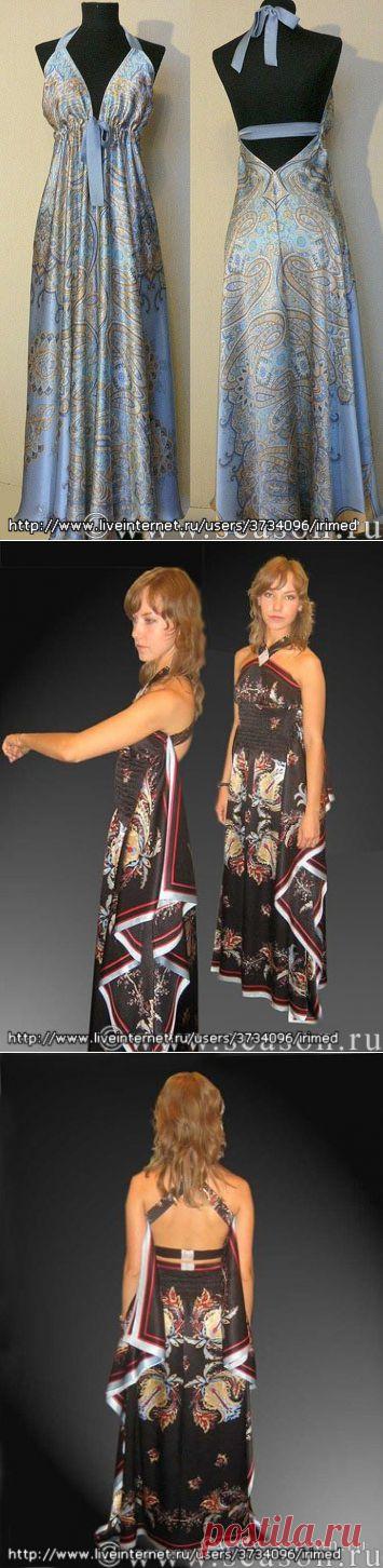 ПЛАТЬЯ из платков + 3 модели с выкройками !   Жарким летом хочется воздушного, красивого платья !  А тем, кто спешит в отпуск, ещё и сшитого за 1 день !..   На кинофестивале "Кинотавр" многие наши актрисы пришли в нарядах, словно сшитых из шелковых платков, определив тем самым тенденцию сезона !