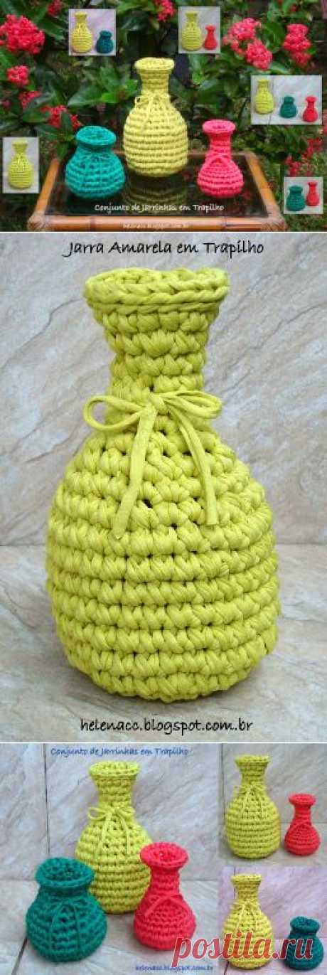 EU TAMBÉM CROCHETO...: Conjunto de Jarrinhas em Trapilho