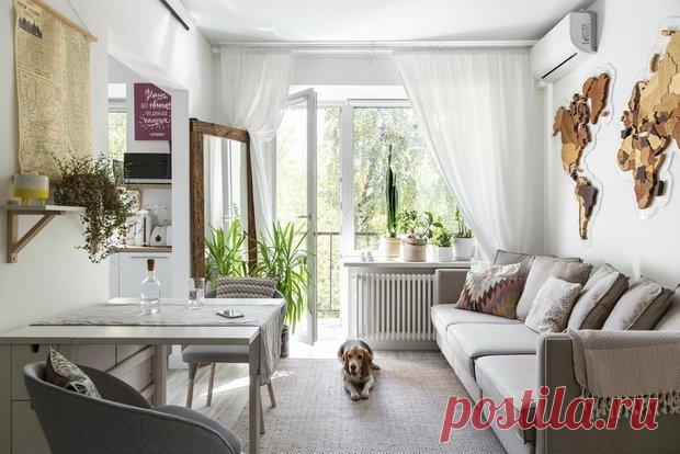 Как разместили гостиную, столовую, спальню и рабочий кабинет в хрущевке в одной комнате — INMYROOM