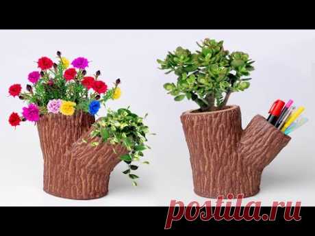 Pan holder With Tree planter Making || Cement flower vase - Cement tree pot making - YouTube