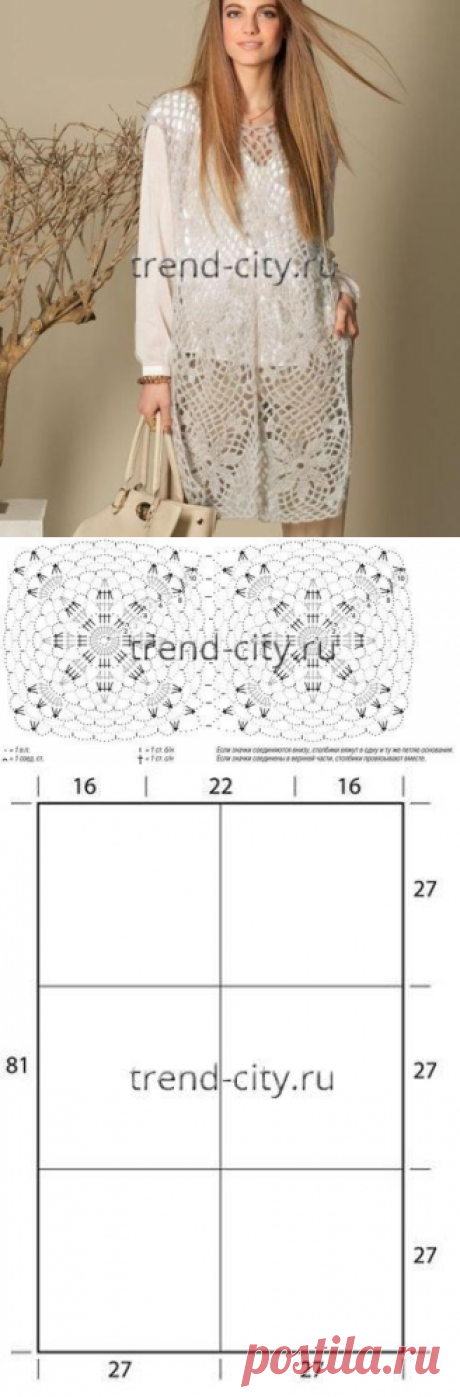 Накидка крючком из мотивов в журнале по рукоделию trend-city.ru