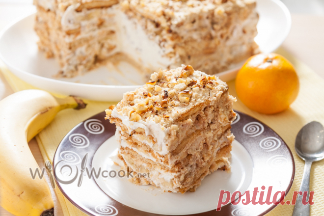 Торт из печенья без выпечки со сметаной - wowcook.net - самые вкусные кулинарные рецепты