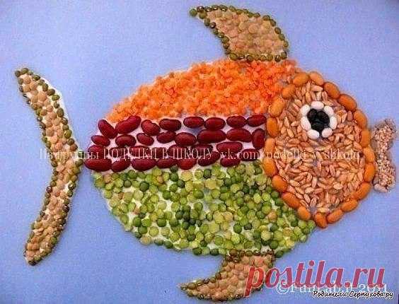 Идеи аппликаций из круп и макарон — Поделки с детьми