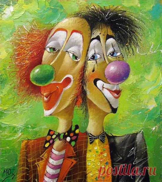 The symbol of the circus - clowns - paintings by Yuri Matsik - ego-alterego.com