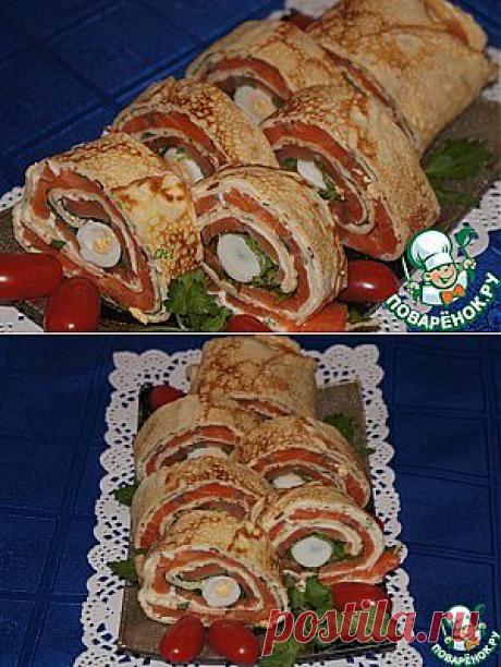 Блинные рулетики с семгой и эстрагоном - кулинарный рецепт