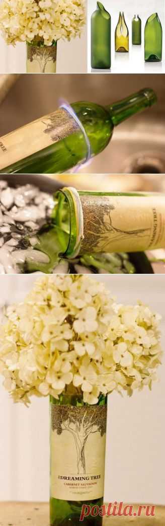 Художественно обрезаем горлышко бутылку и делаем красивую бутылку