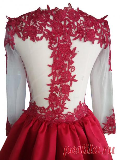 Сексуальный тёмный красный короткая Mini кружево ну вечеринку платье длинный рукав атлас пром платье бальное платье возвращения на родину платья купить на AliExpress