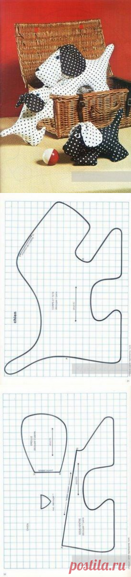 Мягкая игрушка - собачка, выкройка / Тильда, мягкие игрушки своими руками, выкройки / КлуКлу. Рукоделие - бисероплетение, квиллинг, вышивка крестом, вязание