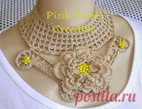 \ PINK ROSE CROCHET /: Colar Gola Sandstone Beige Crochet Collar