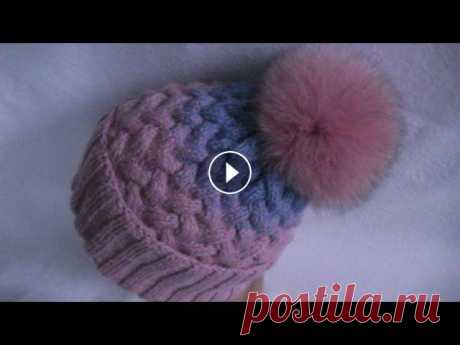 Вязание шапки градиентом узором коса с 9 петель.Knitting hats gradient pattern plait with 9 loops. спицы купить крючки купить купить нитки...