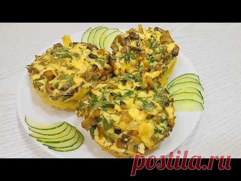 Гнёзда с грибами - Рецепт макарон в духовке с сыром и яйцом.