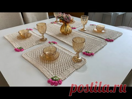 Vídeo aula Sousplat em crochê Retangular Tulipas