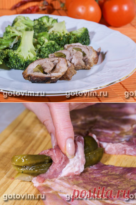 Мясные рулетики с маринованными огурцами и салом. Фото-рецепт  / Готовим.РУ