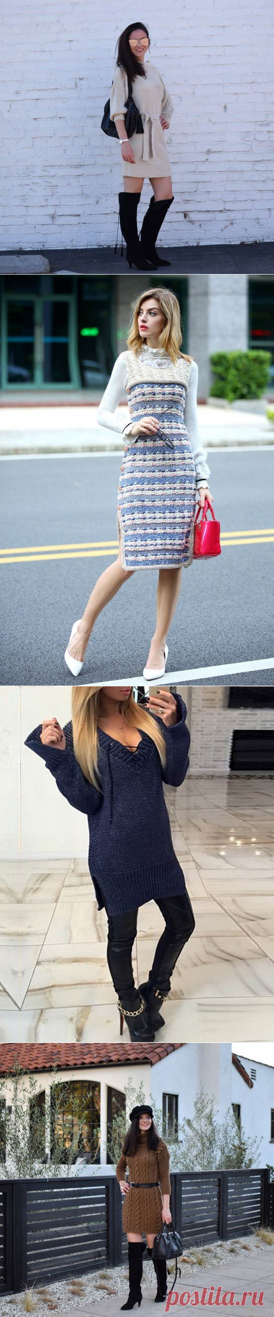 Модные вязаные и трикотажные платья 2018-2019 - фото, образы, тренды