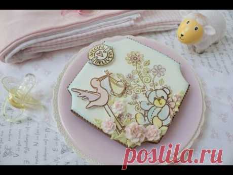 Stamped Fondant Appliqué Baby Cookie
