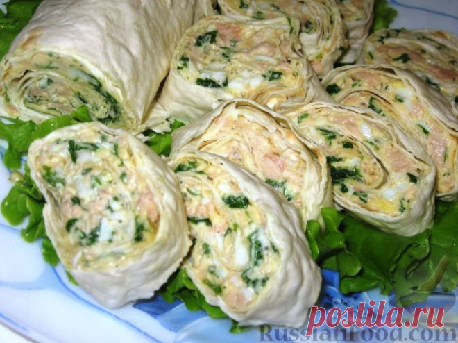 Рецепт: Лавашный рулет с печенью трески на RussianFood.com