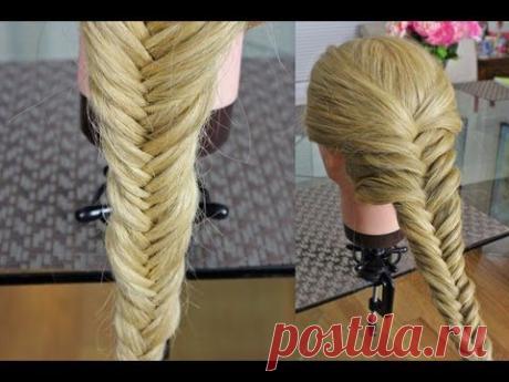 Плетение кос : Рыбий хвост. Fishtail braid hairstyle